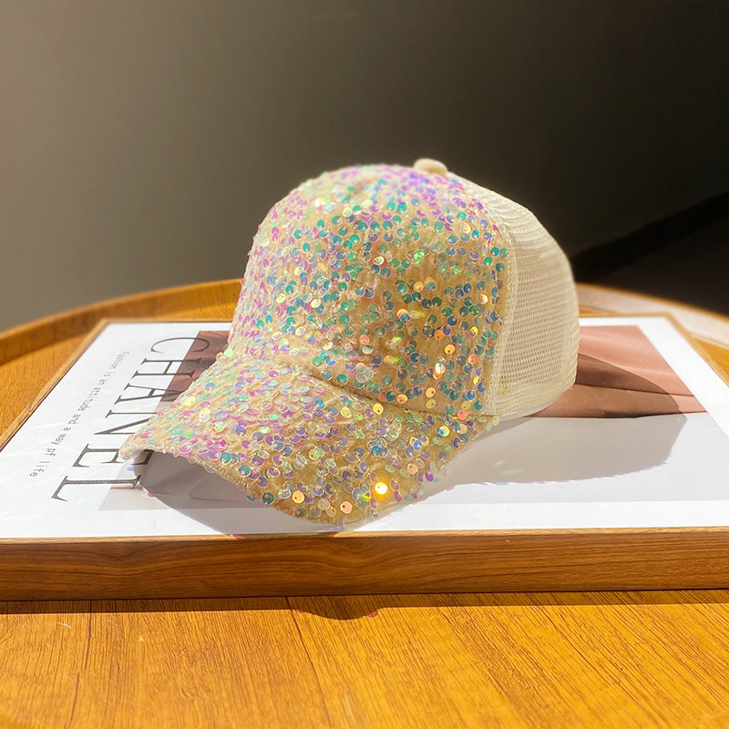 Wholesale Summer mesh sequin hat women's breathable sun hat travel fashion all-match baseball cap